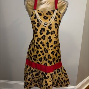 Lepoard Print Apron With Pearl Necklace Attached Adorable One Size Up To Large